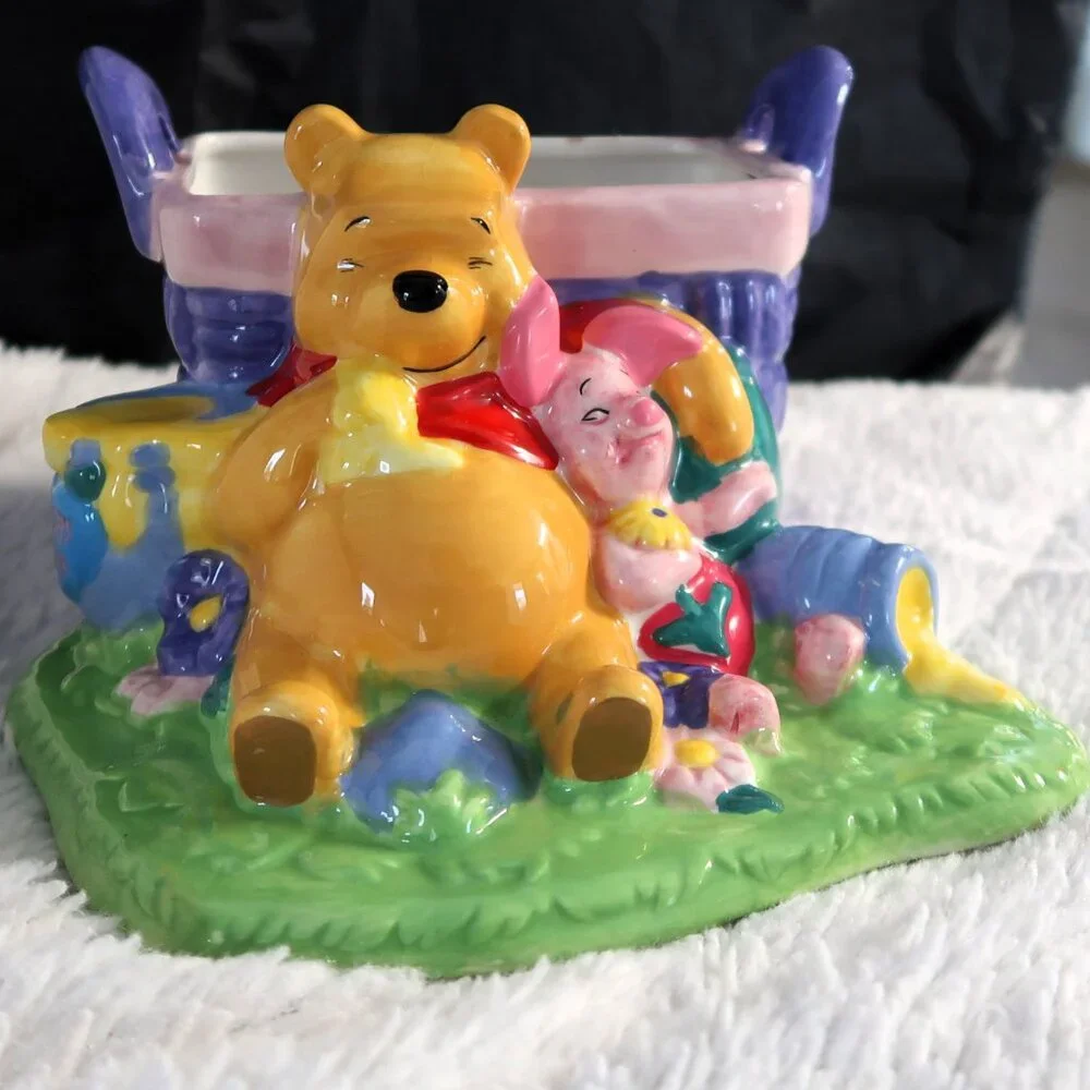2000 Disney Winnie the Pooh and Piglet Ceramic Flower Vase Planter Please Read